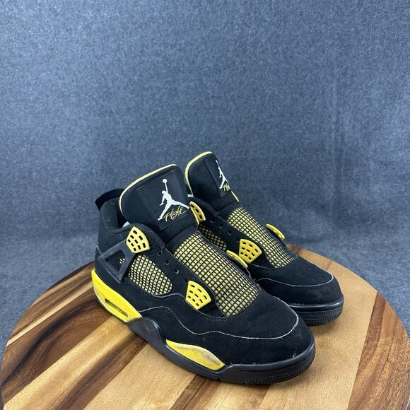 Mens Jordan 4 Retro Thunder Black And Yellow 9.5 2012 308497-008 - Picture 2 of 14